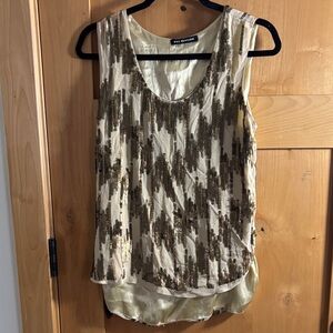 Kas New York Chic Sequin Tank Top in Cream and Brown size medium